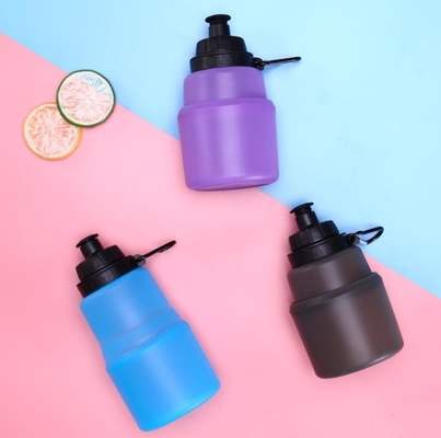 480ML Collapsible সিলিকন খেলা বোতল খাদ্য গ্রেড BPA কাস্টম লোগো সঙ্গে বিনামূল্যে